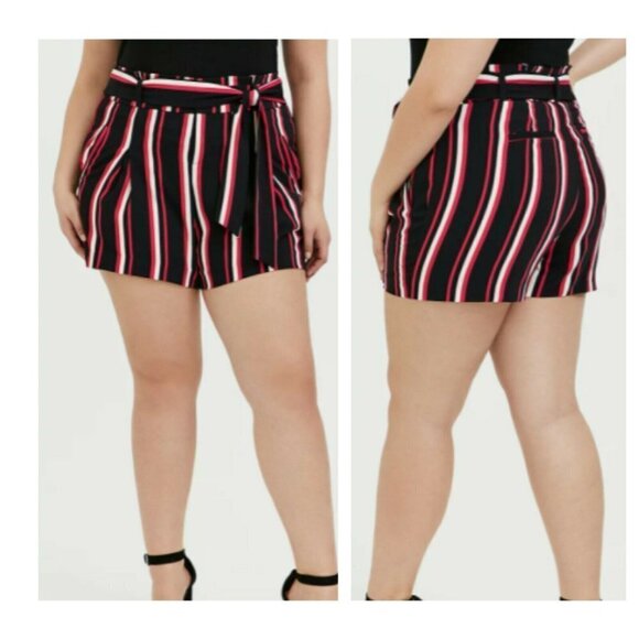 Torrid Women's Paperbag Shorts Waist Tie Belted Stripes Pink Multicolor Plus 18 - Picture 1 of 12